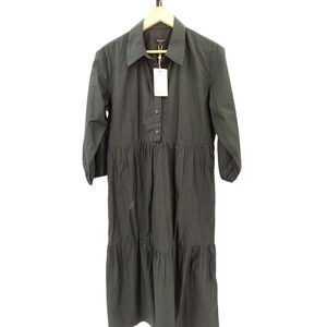 Quince Black Tiered Button-Front Shirt Dress